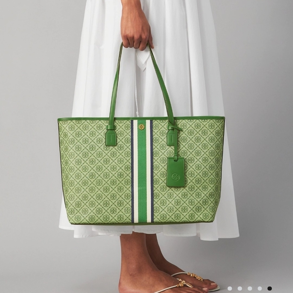 Tory Burch Monogram Coated Canvas Tote Green